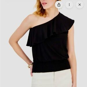 INC International Concepts Black One-Shoulder Ruffle Top